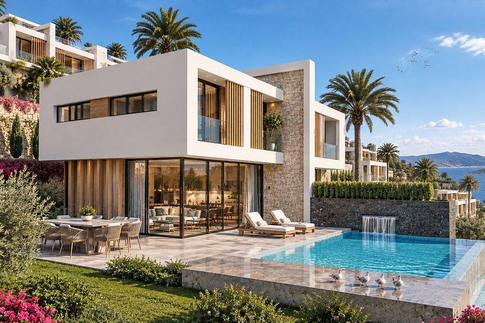 Villa ve bahçe — yamaca yayılan yerleşim