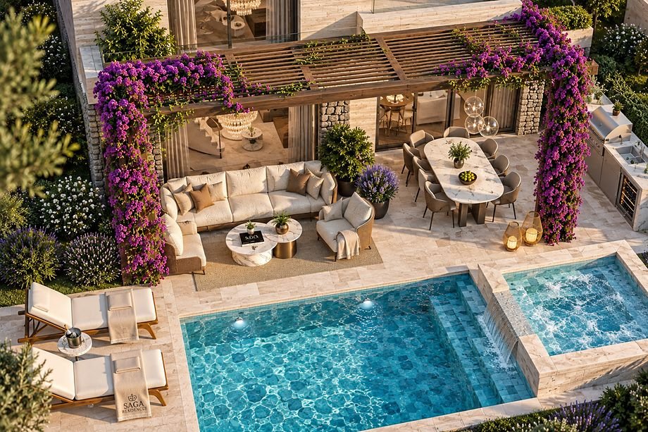 Villa terası ve özel havuz